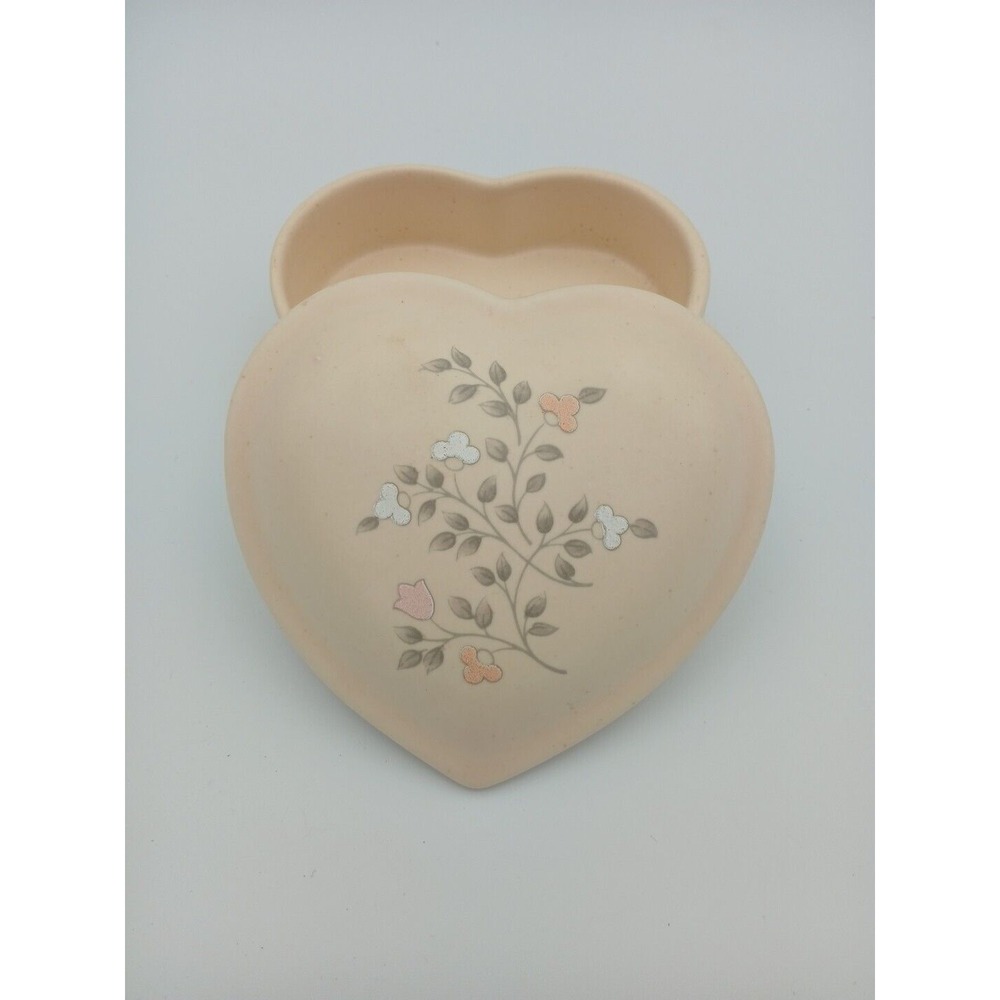 Pfaltzgraff Pottery - Remembrance Heart Trinket Box with Lid With Flower Design